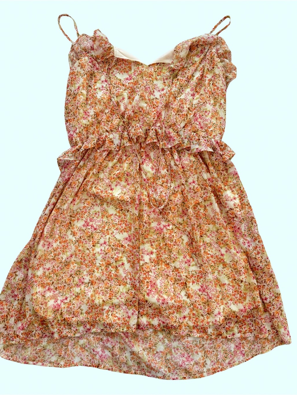 Nwot Floral Spaghetti-Strap Blouse In Pink And Cream